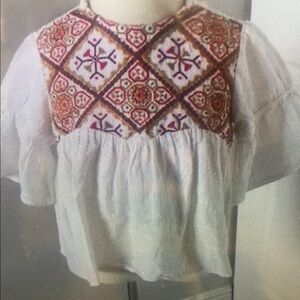 Embroidered White and Red Kids Blouse